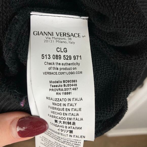 Versus Versace Women Black Sweatshirt Crewneck Pullover Velour Logo Luxury sz S - Picture 9 of 11